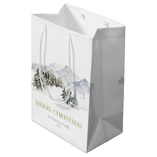 Elegante Winter Mountain Kerstmis Medium Cadeauzakje (Achterkant Gekanteld)