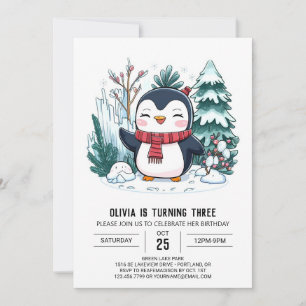 Elegante Winter Penguin Digitale Verjaardag Kaart