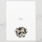 Elegante winter pioenen en gebladerte bruiloft men menu (Achterkant)