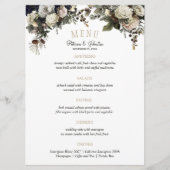 Elegante winter pioenen en gebladerte bruiloft men menu (Voorkant)