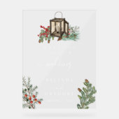 Elegante winter rustieke dennenbomen lantaarn brui acryl bord (Voorkant)
