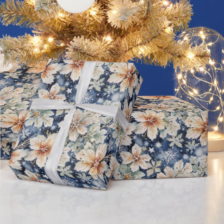 Elegante Winter Watercolor Crème Poinsettia & Snee Cadeaupapier
