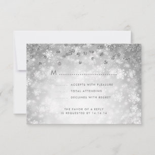 Elegante Winter Wedding RSVP Glitter Zilver