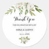 Elegante Winter Witte Pioen Dank u Favor Ronde Sticker (Voorkant)