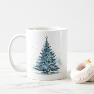 Elegante Winter Wonderland Blauwe Kerstboom Koffiemok