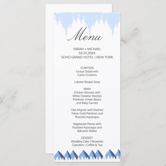 Elegante Winter Wonderland Sneeuwvlokken Menu (Voorkant / Achterkant)