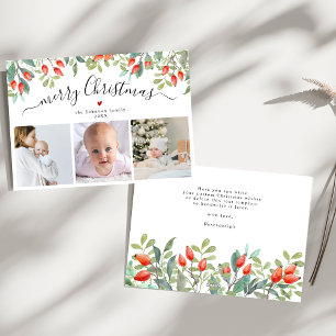 Elegante winterbessen drie foto kerst feestdagenkaart