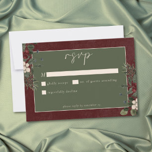 Elegante Winterbessen & Pijn Bordeaux Huwelijk RSVP Kaartje