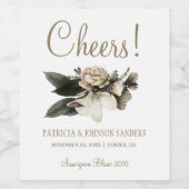 Elegante winterbloemen gejuich en namen bruiloft wijn etiket (Enkel label)