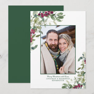 Elegante Wintergroen Kerstvakantie Foto Feestdagenkaart