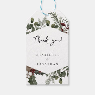 Elegante Wintergroene Trouw Bedankt Tags Cadeaulabel
