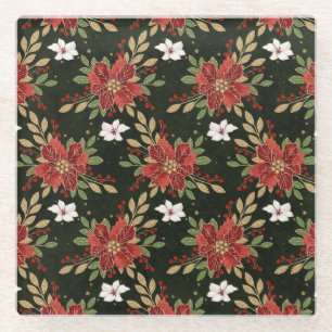 Elegante winterpoinsettia tegen donkere achtergron glazen onderzetter