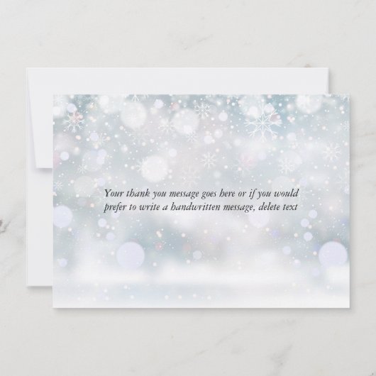 Elegante wintersvlokken hart script bedankkaart (Achterkant)