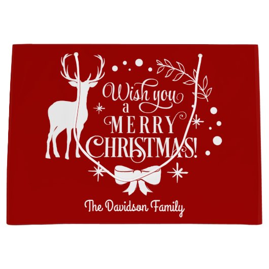 Elegante 'Wish You A MERRY CHRISTMAS' Monogram Groot Cadeauzakje (Voorkant)