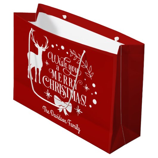 Elegante 'Wish You A MERRY CHRISTMAS' Monogram Groot Cadeauzakje (Voorkant Gekanteld)