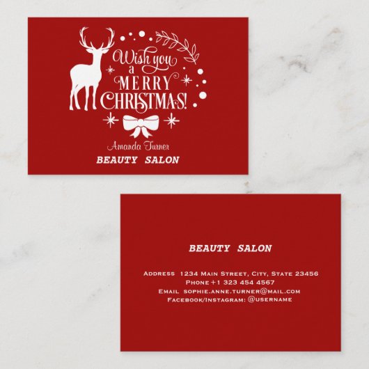 Elegante 'Wish You A MERRY CHRISTMAS' Monogram Visitekaartje (Voorkant / Achterkant)