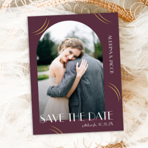 Elegante Wisps Plum Photo Wedding Sla de datum op Briefkaart