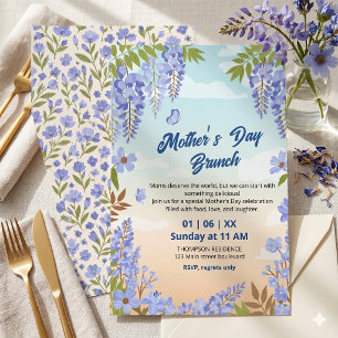Elegante Wisteria Bloemige Moederdag Brunch Kaart