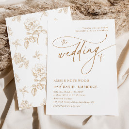 Elegante Wit & Goud  Bloemen Huwelijk Kaart