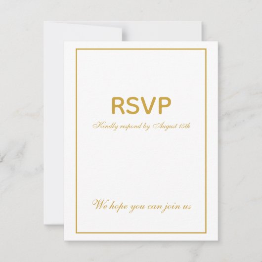 Elegante Wit Goud Eenvoudige Bruiloft RSVP Kaartje (Voorkant)