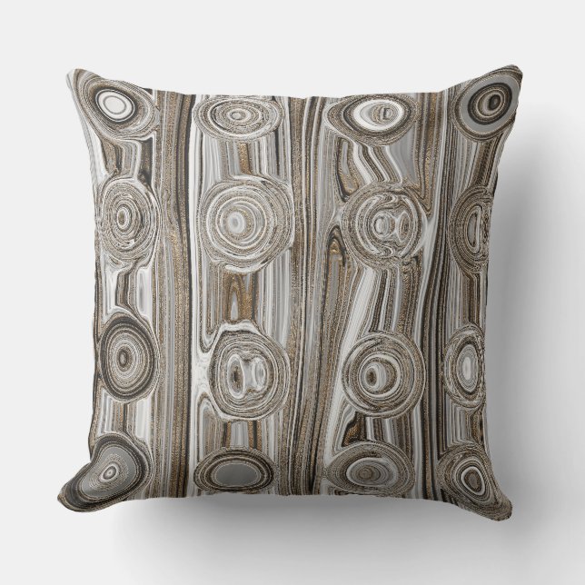 Elegante Wit Goud Vloeibare Werveling Retro Groovy Kussen (Voorkant)