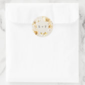 Elegante Wit Gouden Bloemen Initialen bruiloft Ronde Sticker (Tas)