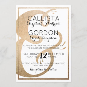 Elegante Wit Gouden Folie Ampersand Border Wedding Kaart