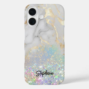 Elegante wit gouden marmeren glitter uniek iPhone 16 hoesje