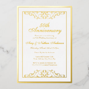 Elegante wit gouden werveling 50ste bruiloft Jubil Folie Uitnodiging