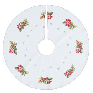 Elegante Wit met Rode Bessen & Sterren Kerstmis Kerstboom Rok