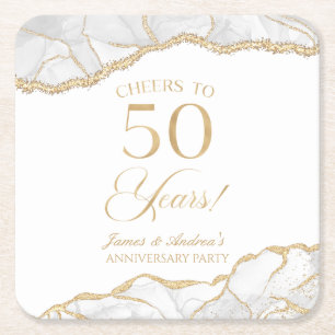 Elegante witgouden agaat 50e Jubileum partij Vierkante Kartonnen Onderzetter