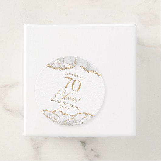 Elegante witgouden agaat 70e verjaardagsfeest bedankjes labels (In situ)