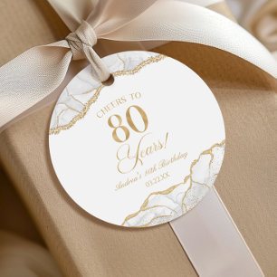 Elegante witgouden agaat 80e verjaardagsfeest bedankjes labels
