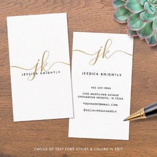 Elegante witgouden monogram script Initialen Visitekaartje