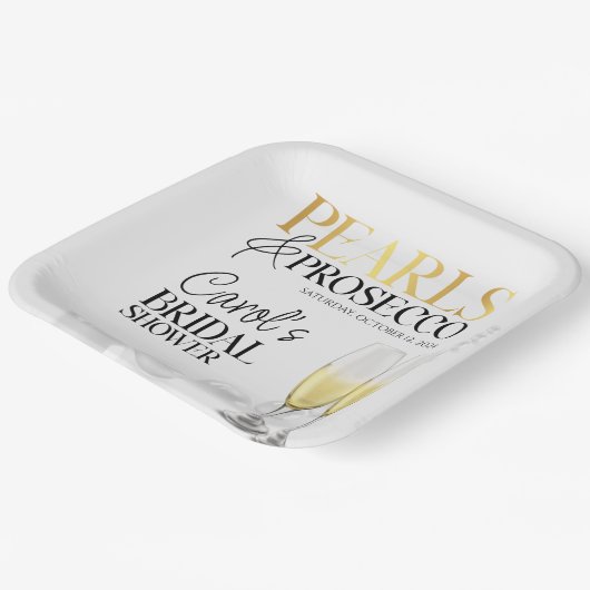 Elegante witgouden parels & Prosecco Vrijgezellenf Papieren Bordje (Gebogen)