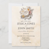 Elegante witte 3D florale minimale bruiloft uitnod Kaart (Voorkant)