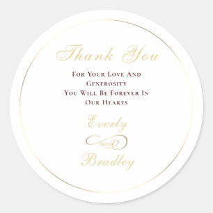 Elegante witte achtergrond donkerrood goud schrift ronde sticker