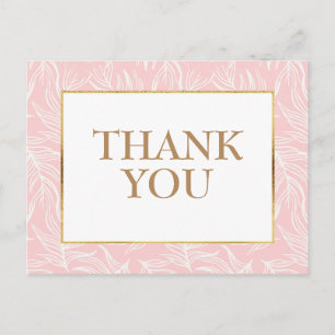 Elegante witte bladeren op roze goud Bedankt Briefkaart