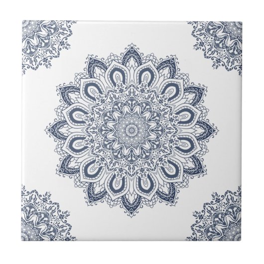 Elegante witte blauwe mandala tegeltje (Voorkant)