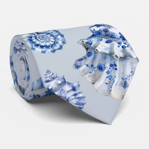 Elegante witte blauwe schelpen stropdas