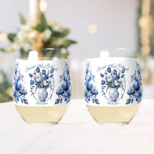 Elegante Witte & Blauwe Tulpen in Vaas Bruiloft Wijnglas Zonder Voet