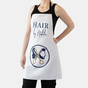 Elegante witte & Blauwe Unisex Kapsalon Typografie Schort