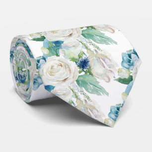 Elegante Witte Blauwe Winterrozen Nekdas Stropdas