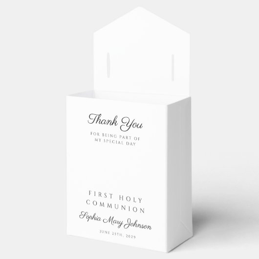 Elegante witte bloem eerste communie bedankdoosjes (Geopend)