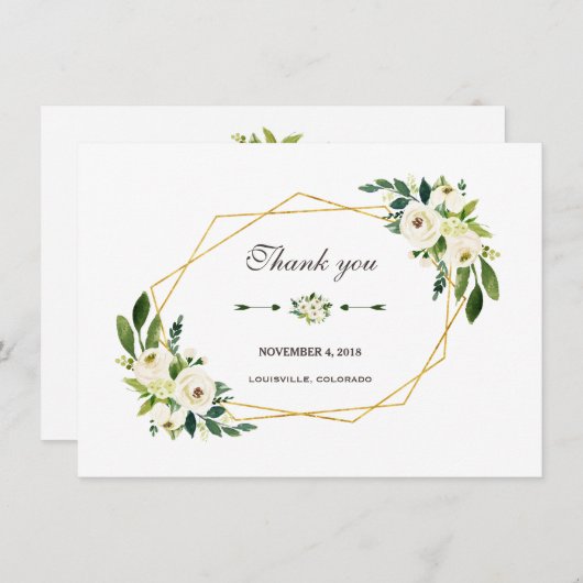 Elegante witte bloem gouden lijst bruiloft bedankt (Voorkant / Achterkant)