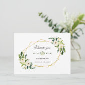Elegante witte bloem gouden lijst bruiloft bedankt (Staand voorkant)