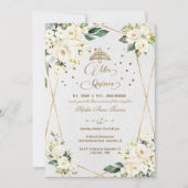 Elegante Witte Bloem Gouden Mis Quince Quinceañera Kaart (Voorkant)