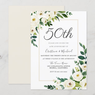 Elegante Witte Bloemen 50ste Huwelijksjubileum Kaart