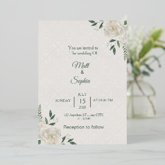 Elegante witte bloemen bruiloft uitnodigingskaart folie uitnodiging
