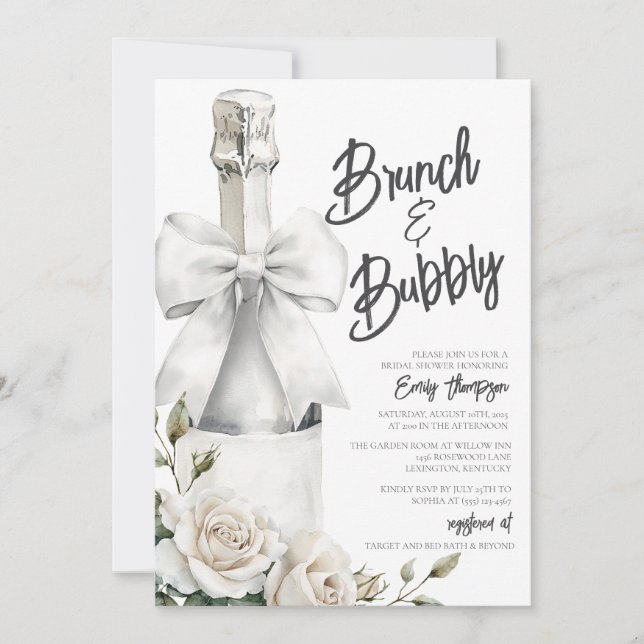 Elegante Witte Bloemen Brunch en Bubbly (Voorkant)